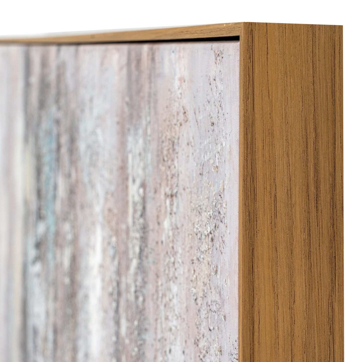 Close-up of a wooden frame with a textured panel