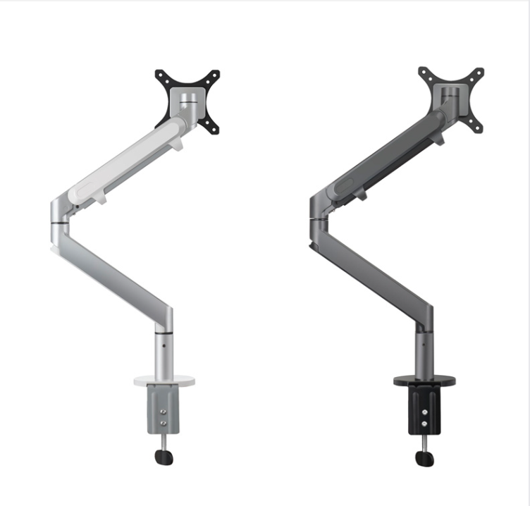 Two monitor arms on a white background