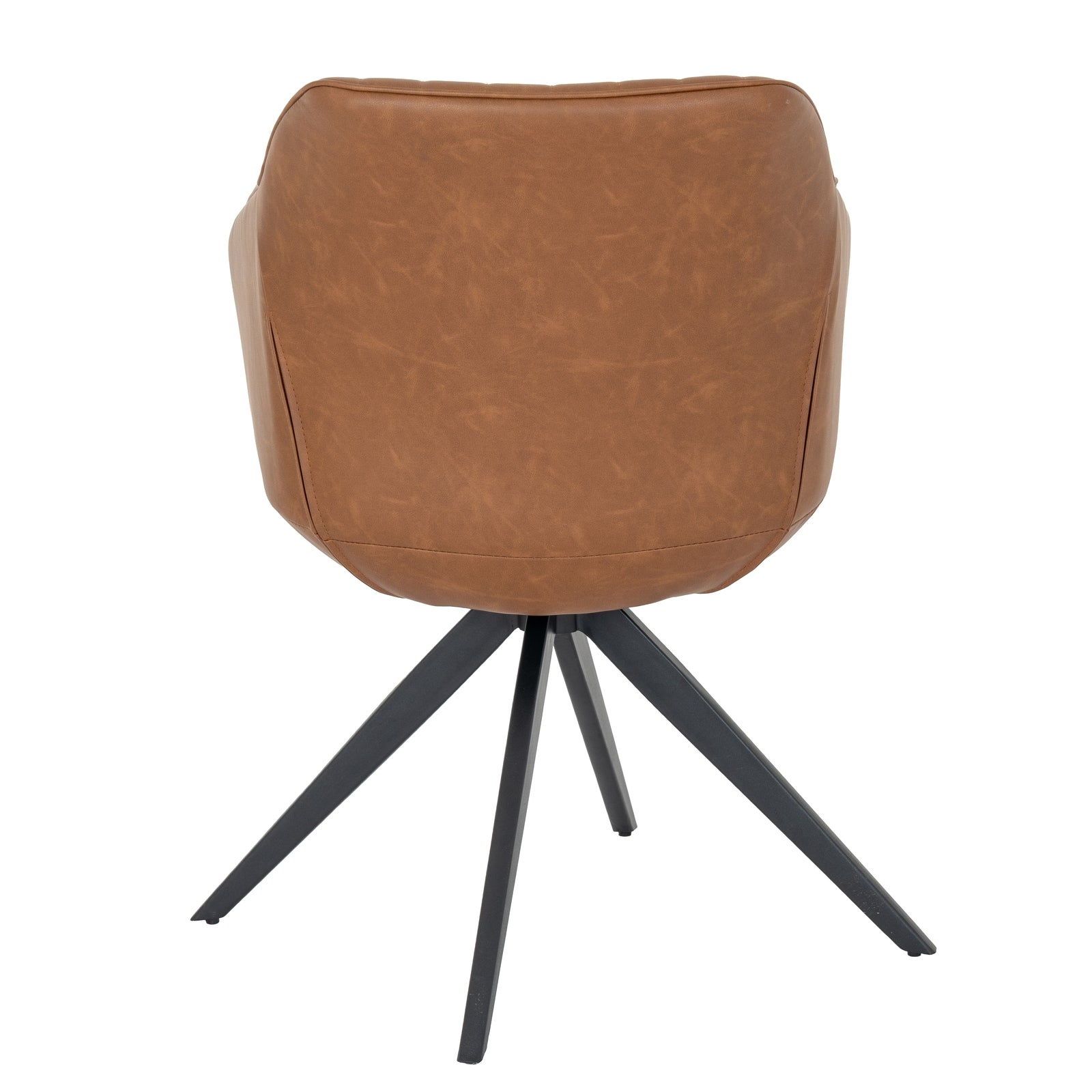 Brown leather chair with black metal legs on a white background