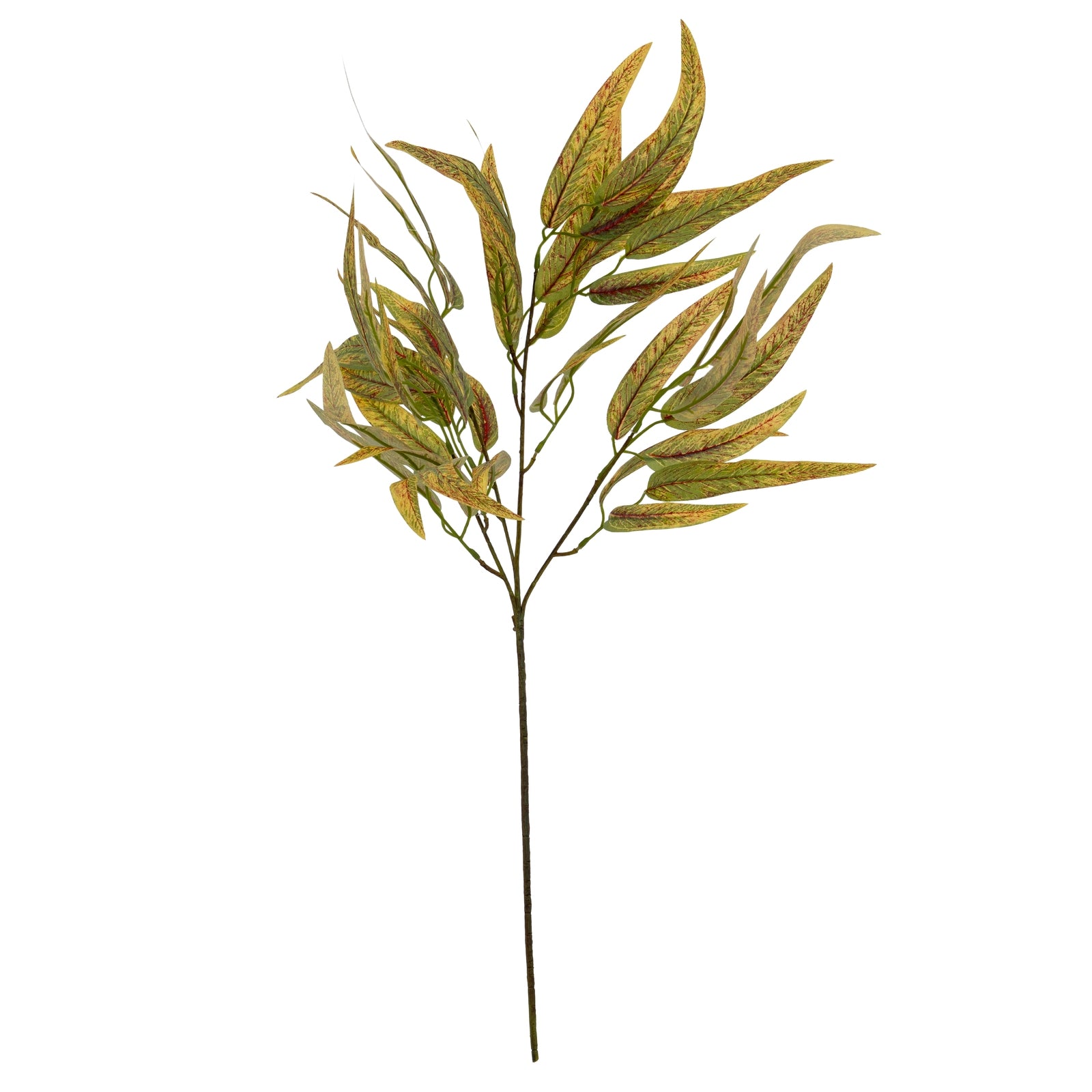 Artificial green leaf branch on a white background