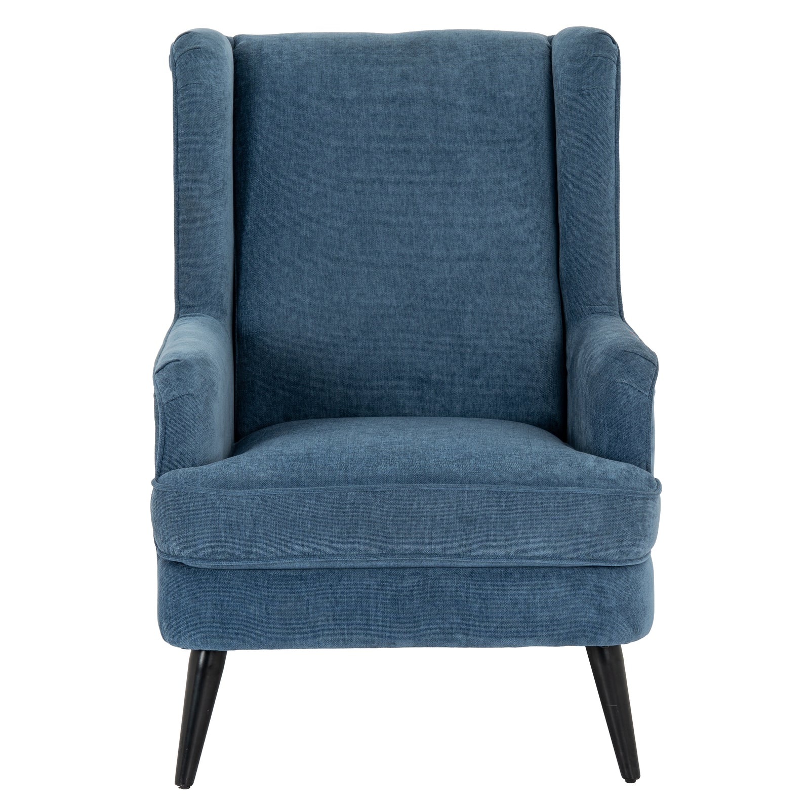 Blue wingback chair on a white background