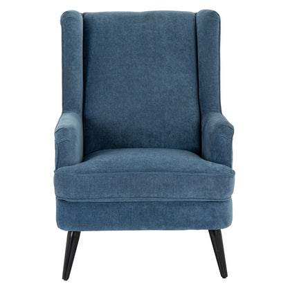 Blue wingback chair on a white background
