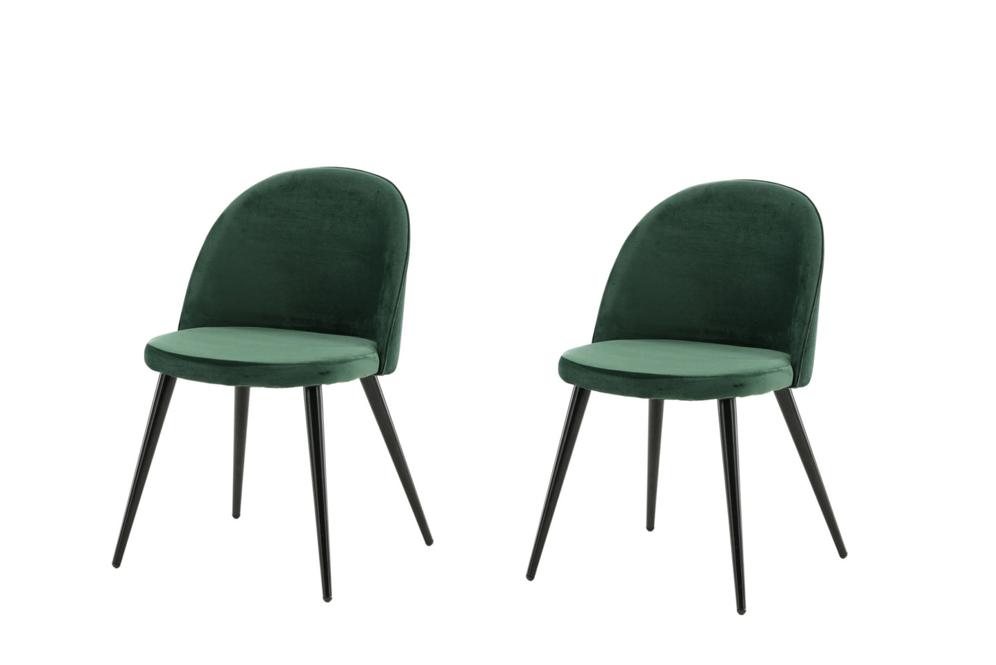 Two green chairs with black legs on a white background
