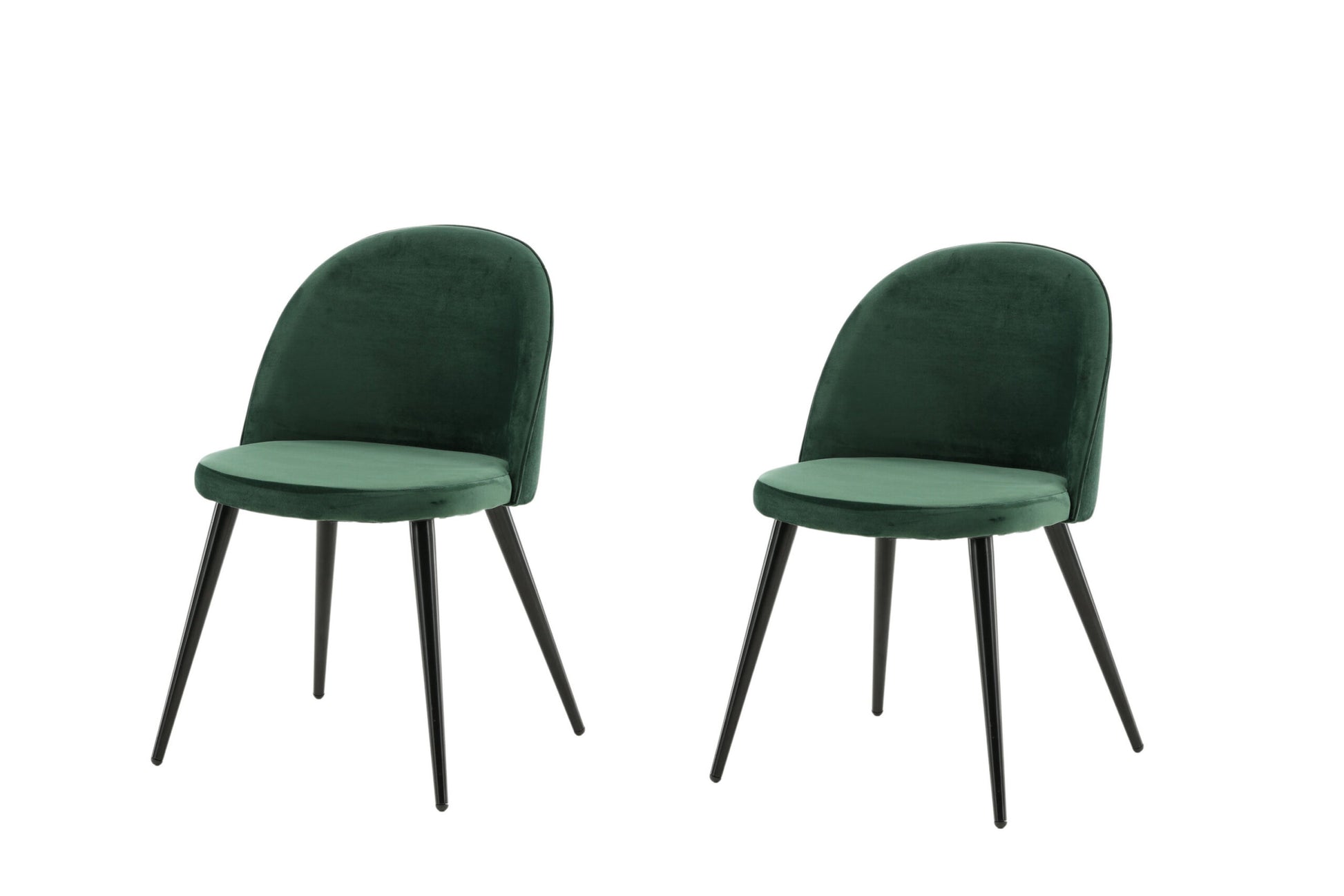 Two green chairs with black legs on a white background