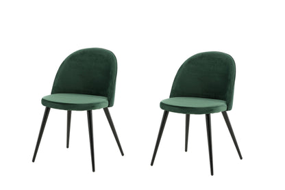 Two green chairs with black legs on a white background