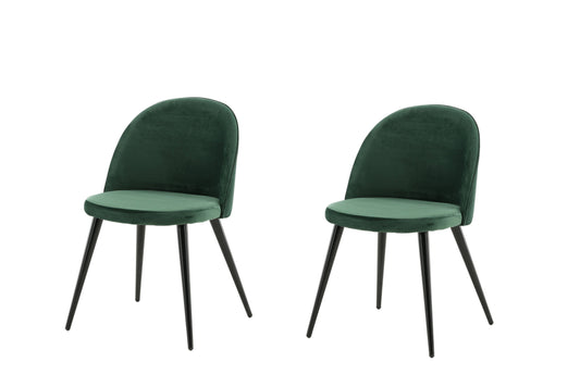 Two green chairs with black legs on a white background