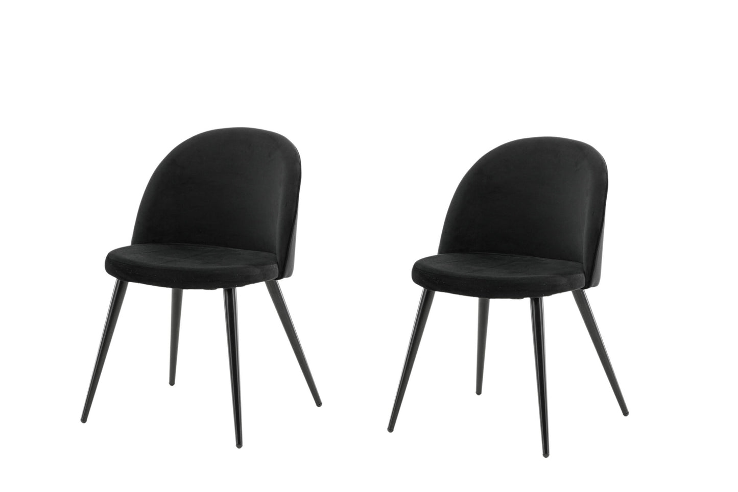 Two black chairs with metal legs on a white background