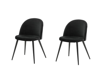 Two black chairs with metal legs on a white background