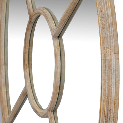 Close-up of wooden circular frames on a white background