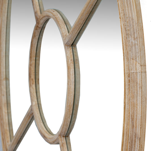 Close-up of wooden circular frames on a white background