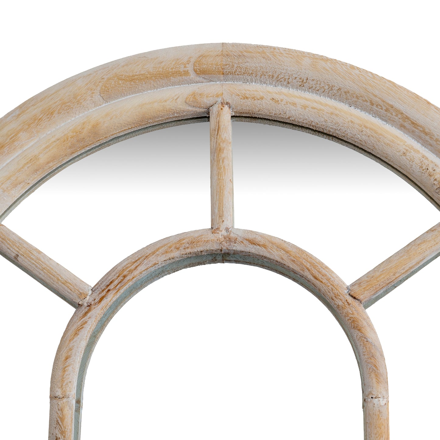 Decorative mirror with wooden frame on a white background