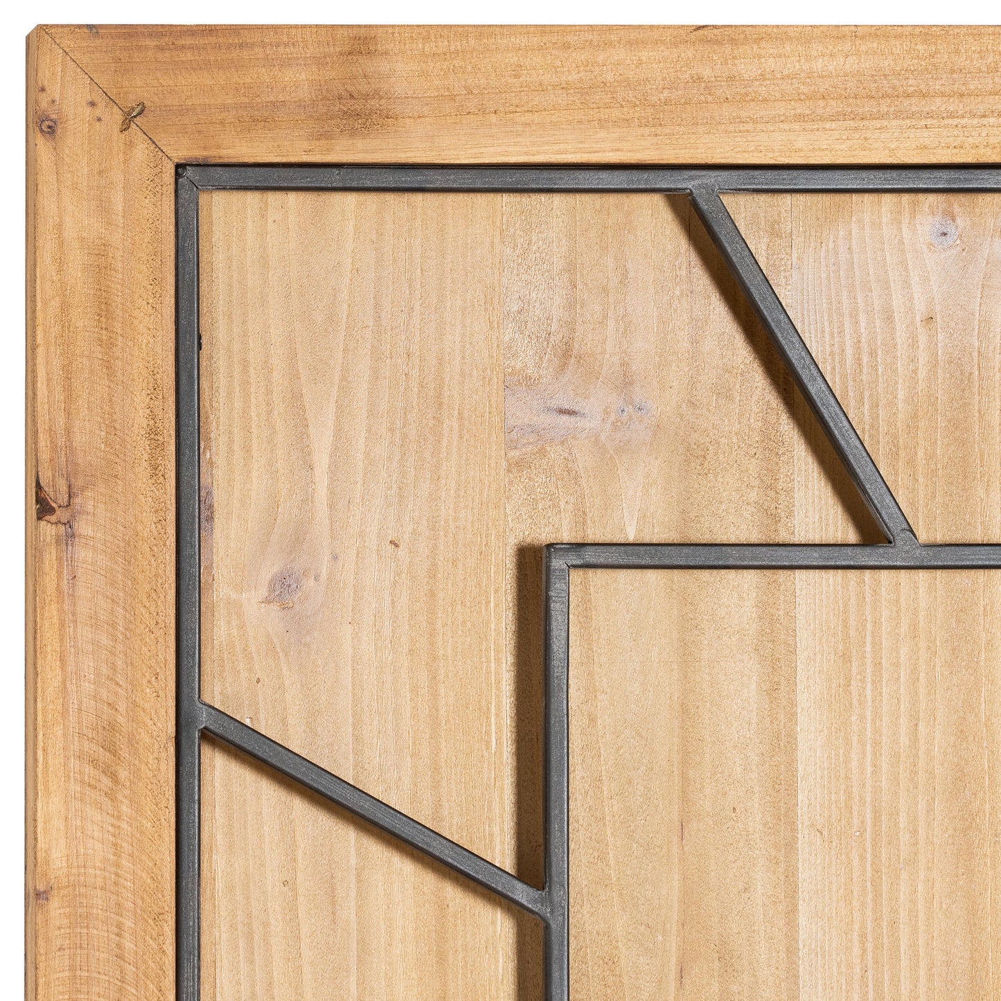 Wooden panel with geometric metal frame