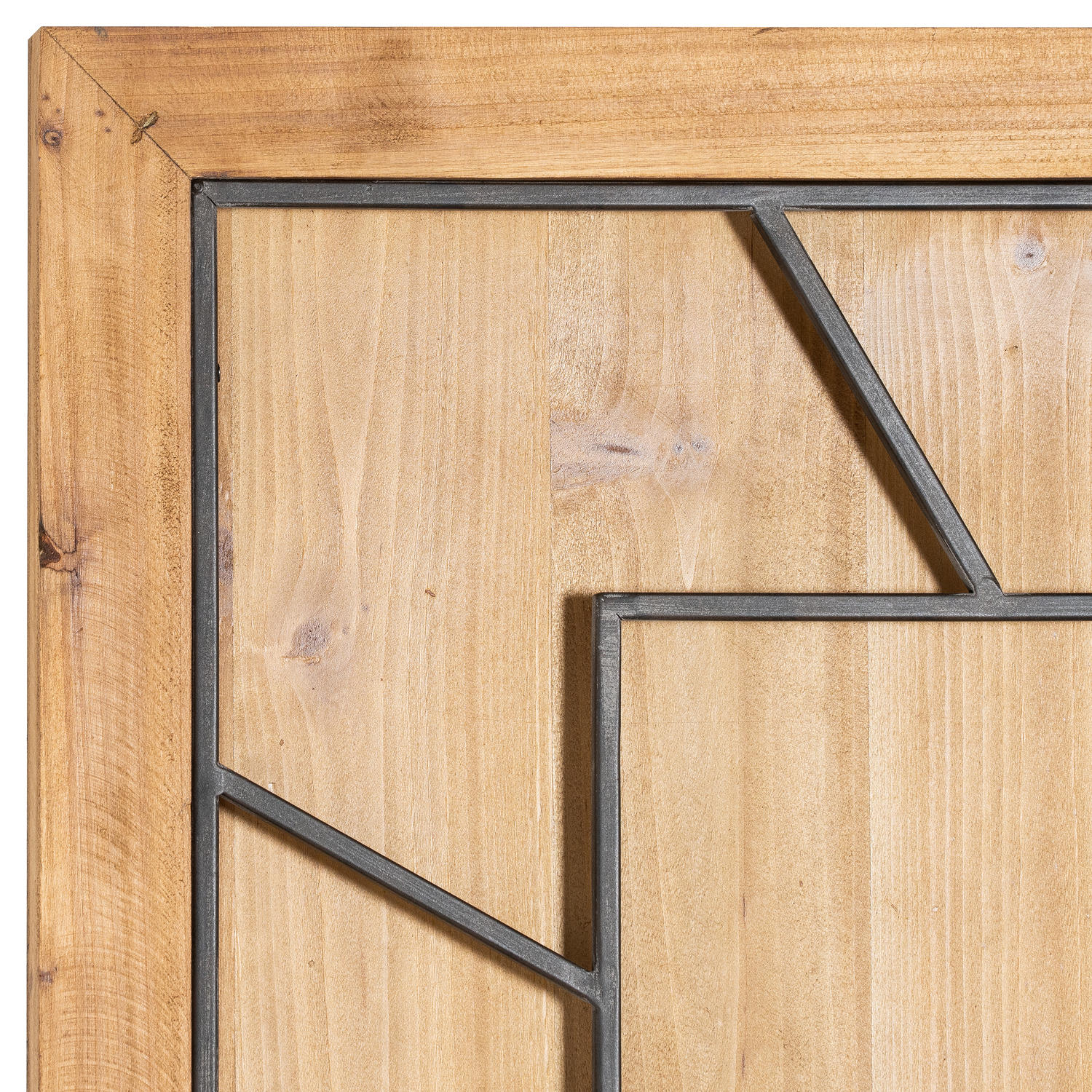 Wooden panel with geometric metal frame