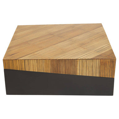 Wooden box with a black base on a white background