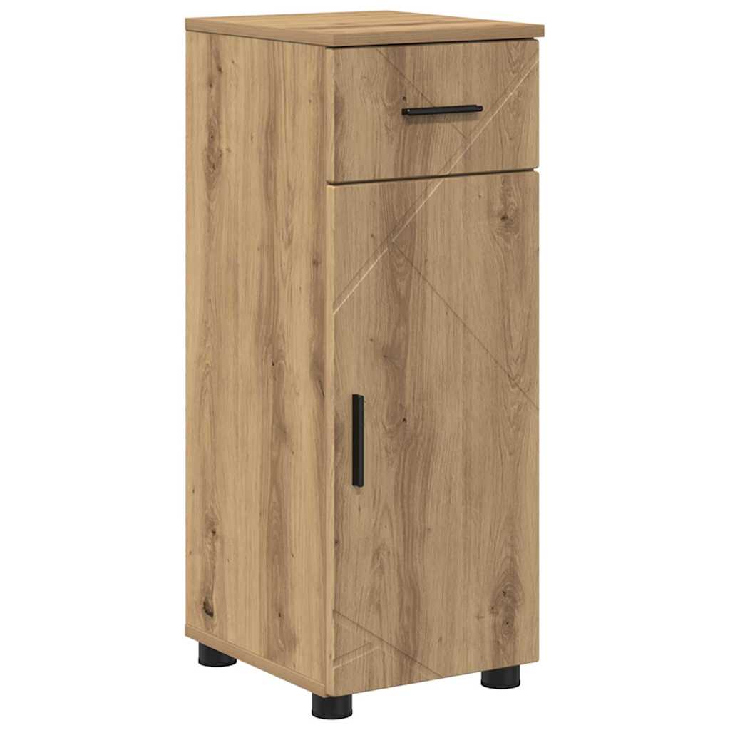 Wooden cabinet with a drawer and a door on a white background