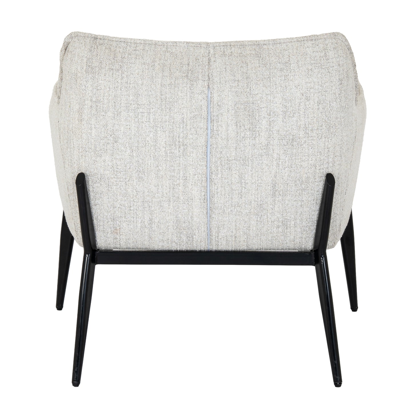 Gray upholstered chair with black legs on a white background