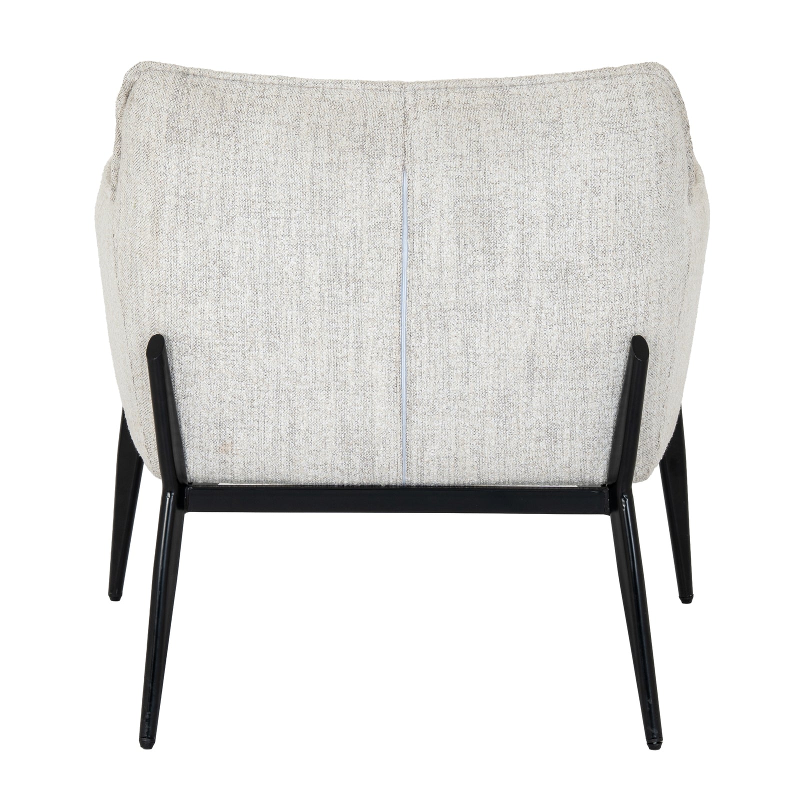 Gray upholstered chair with black legs on a white background
