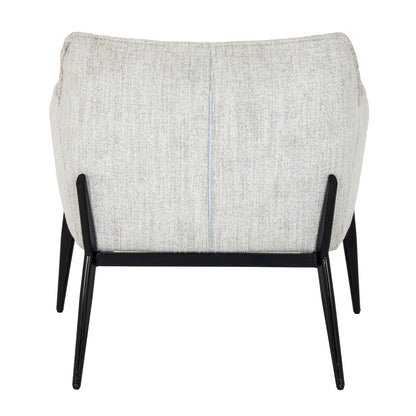 Gray upholstered chair with black legs on a white background
