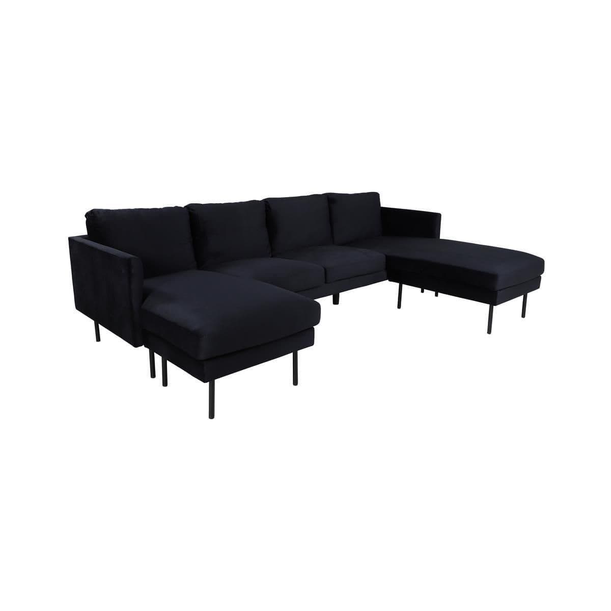 Black sectional sofa on a white background