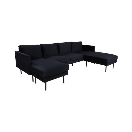 Black sectional sofa on a white background