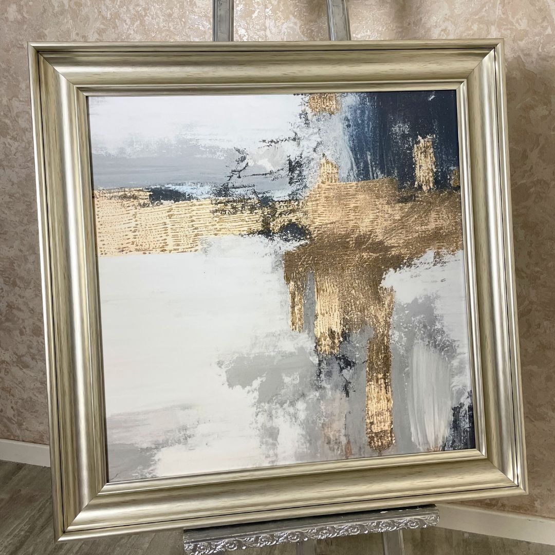 70cm Gold and White Abstract Wall Art with Champagne Gold Frame