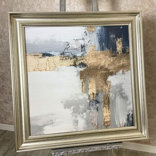 70cm Gold and White Abstract Wall Art with Champagne Gold Frame