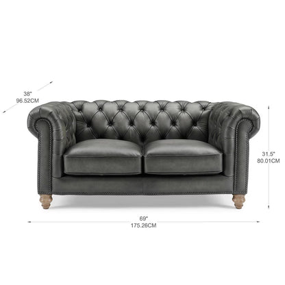Allington 2 Seater Grey Leather Chesterfield Sofa