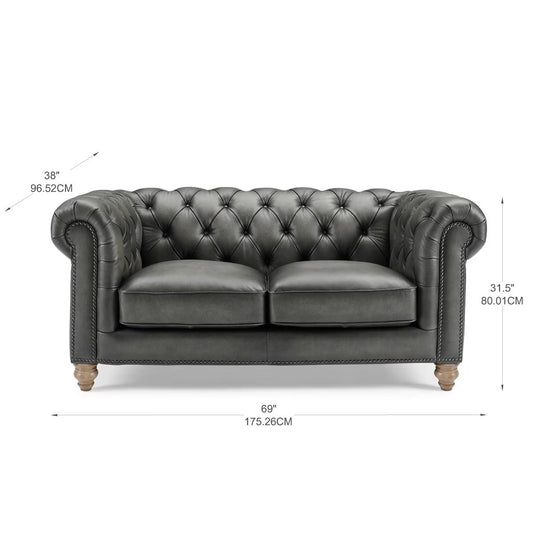 Allington 2 Seater Grey Leather Chesterfield Sofa