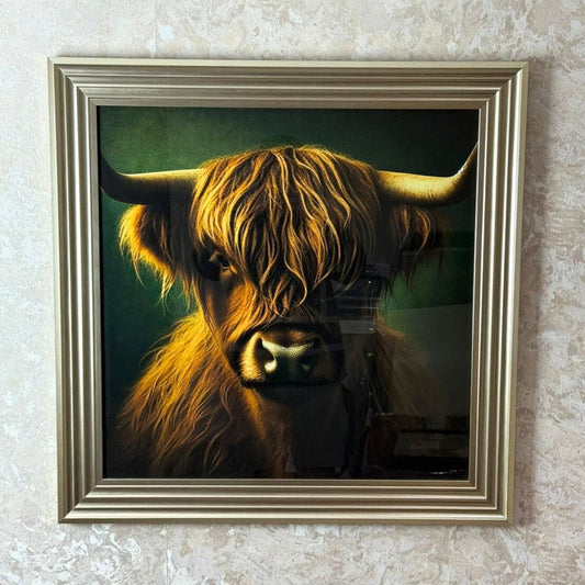 Highland Cow Wall Art with Champagne Frame