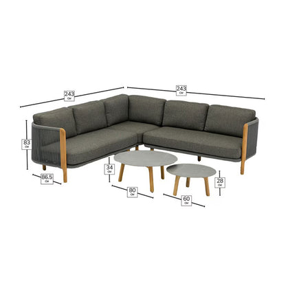Bramblecrest Copenhagen Corner Sofa Patio Set with Duo round Coffee Tables