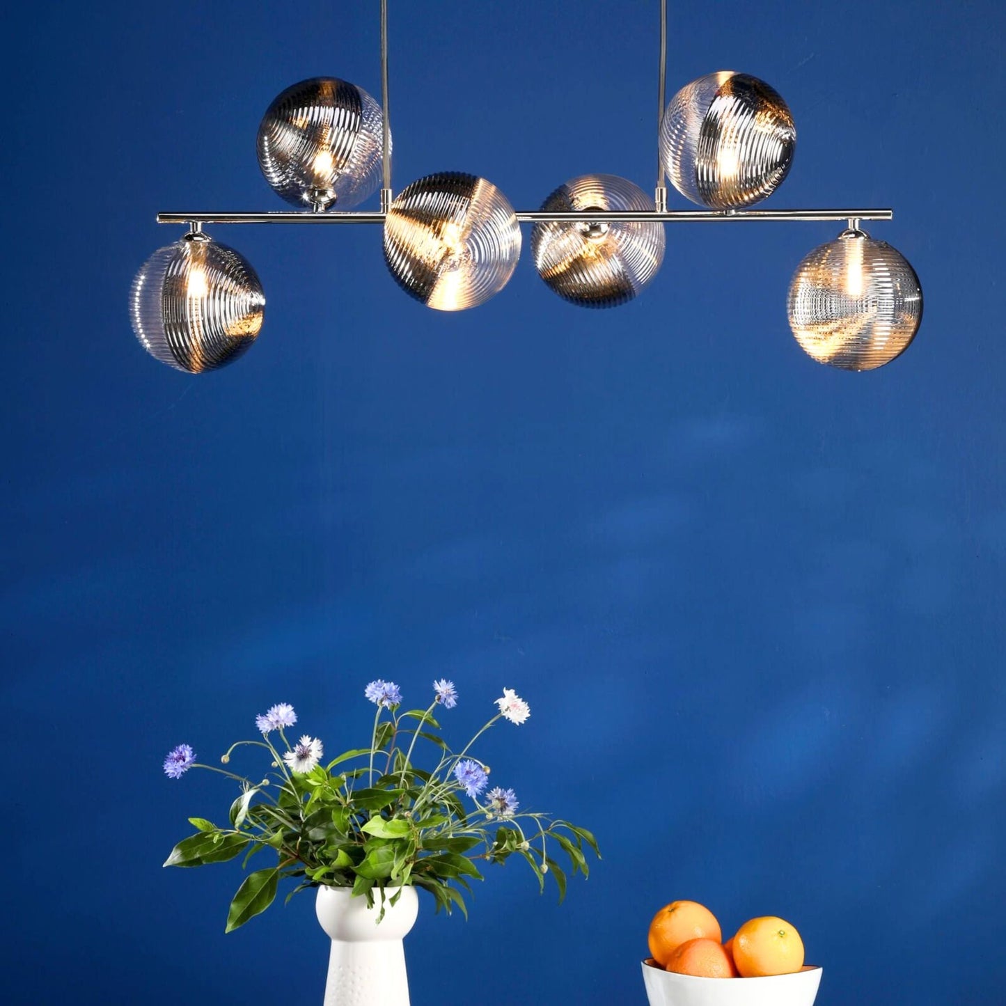 Claudia 6 Light Silver & Glass Ceiling Pendant Bar