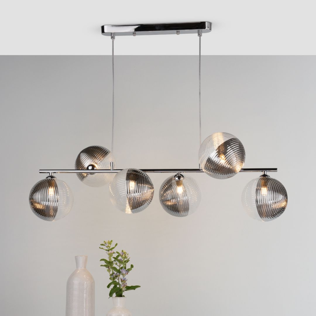 Claudia 6 Light Silver & Glass Ceiling Pendant Bar