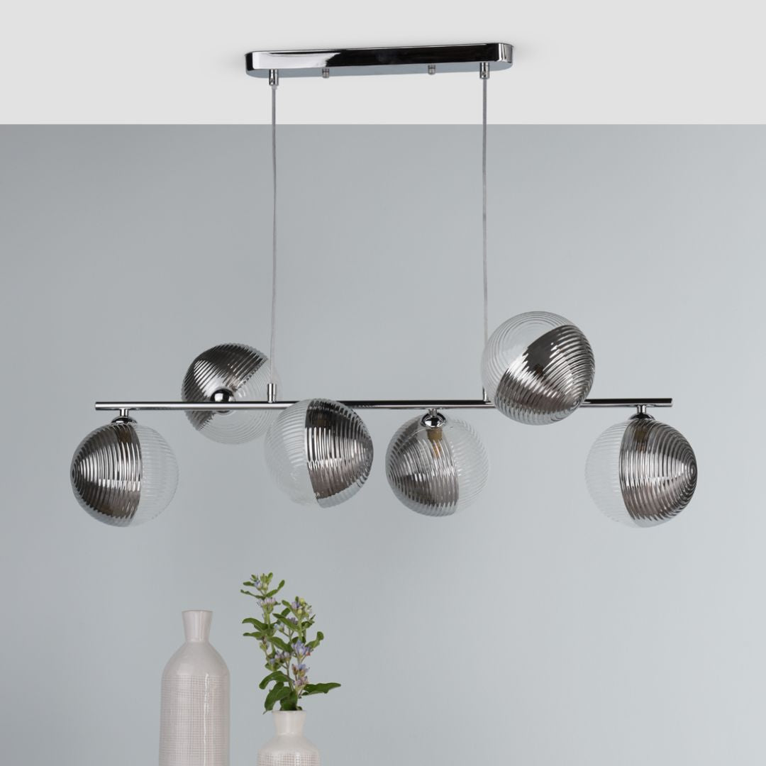 Claudia 6 Light Silver & Glass Ceiling Pendant Bar