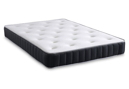 Mattress with white top and black sides on a white background