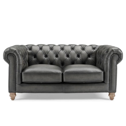 Allington 2 Seater Grey Leather Chesterfield Sofa
