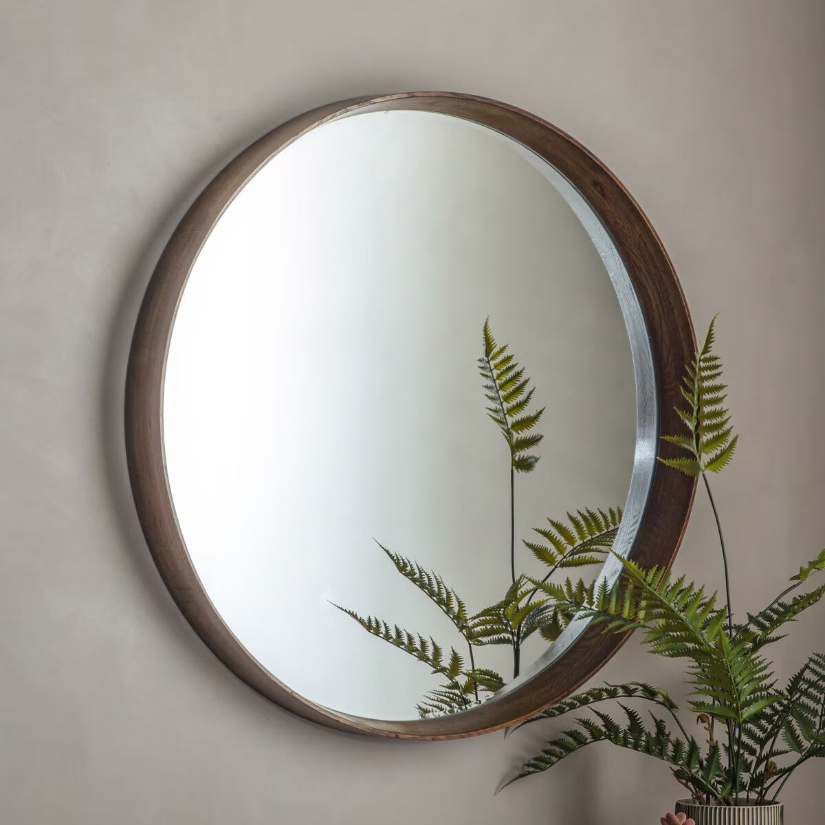 Gallery Keaton Walnut round Mirror, 100Cm