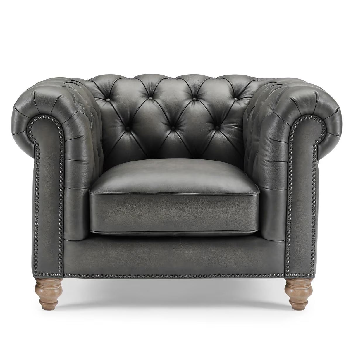 Allington Grey Leather Chesterfield Armchair