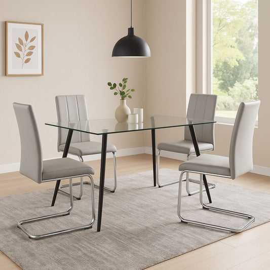 Galaxy Light Grey & Glass 4 Seater Dining Set