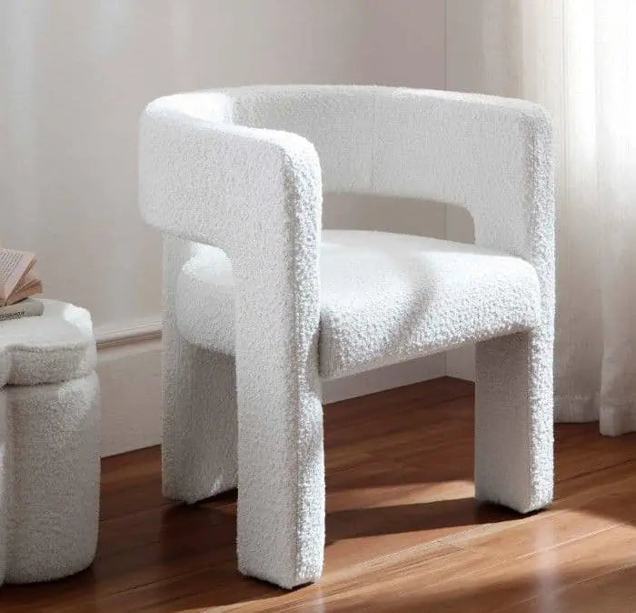 Greenwich White Boucle Dining Chair - Armchair   BlissVeranda