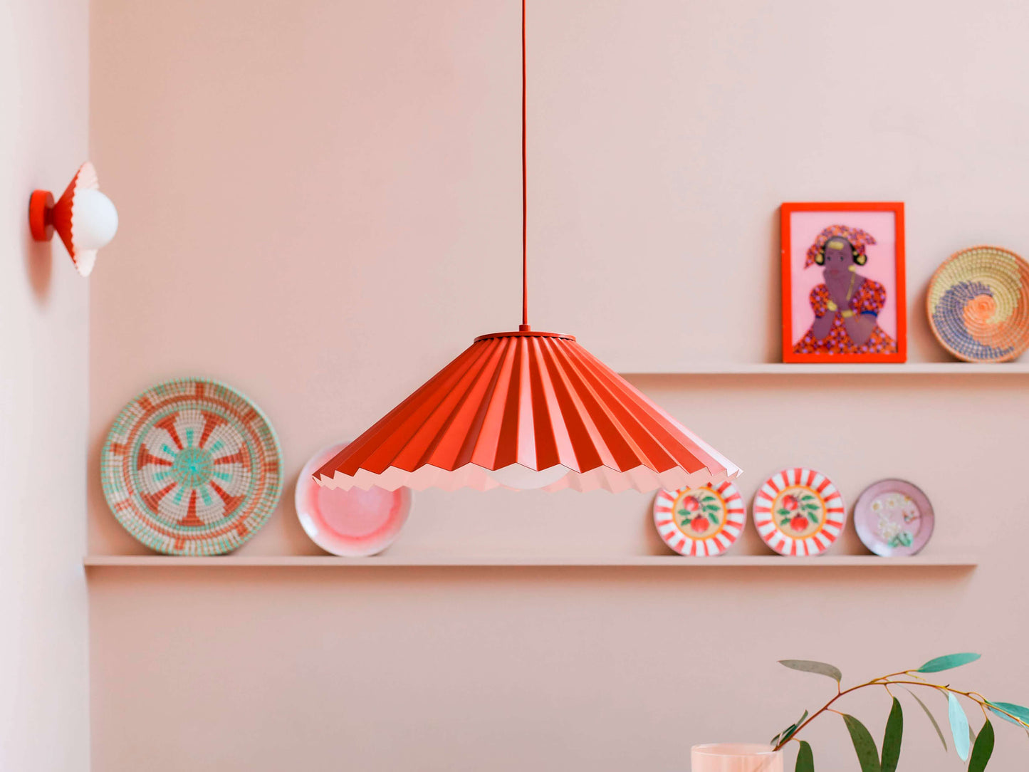 Burnt orange flush pleat wall light - BlissVeranda