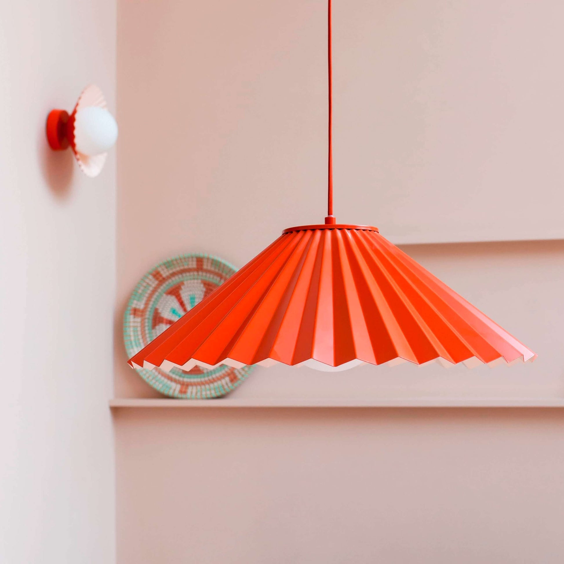 Burnt orange flush pleat wall light - BlissVeranda