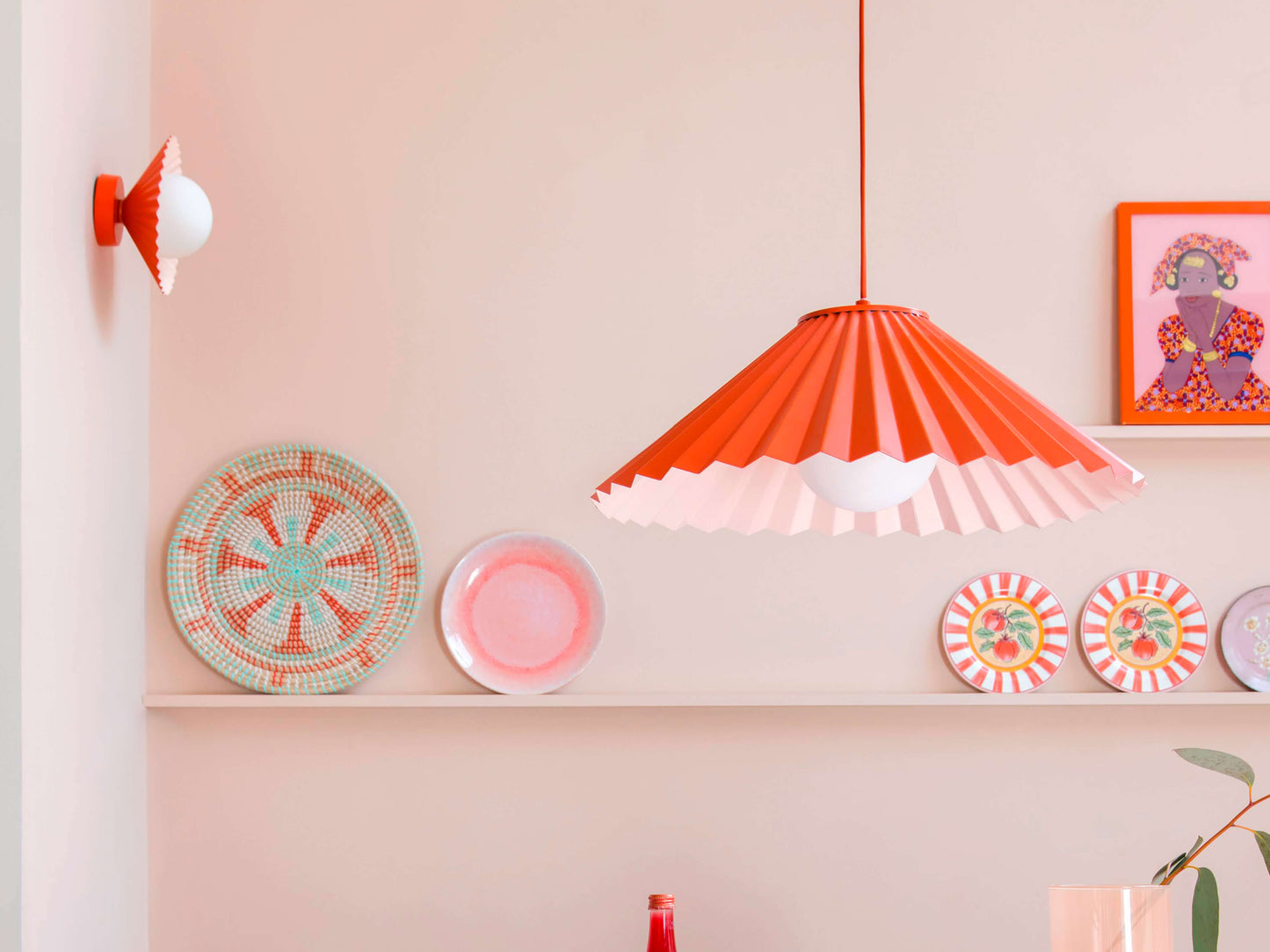 Burnt orange flush pleat wall light - BlissVeranda