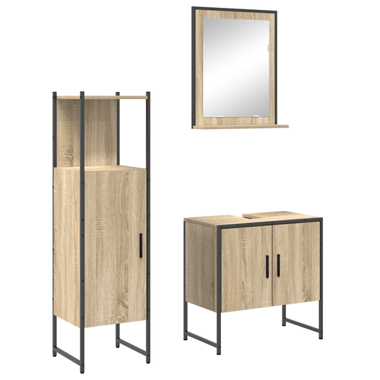 3 Piece Bathroom Furniture Set Sonoma Oak Engineered Wood