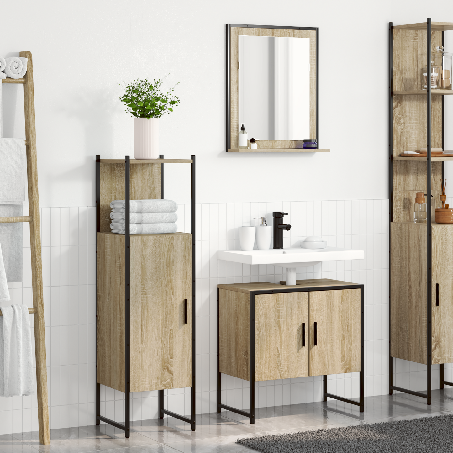 3 Piece Bathroom Furniture Set Sonoma Oak Engineered Wood
