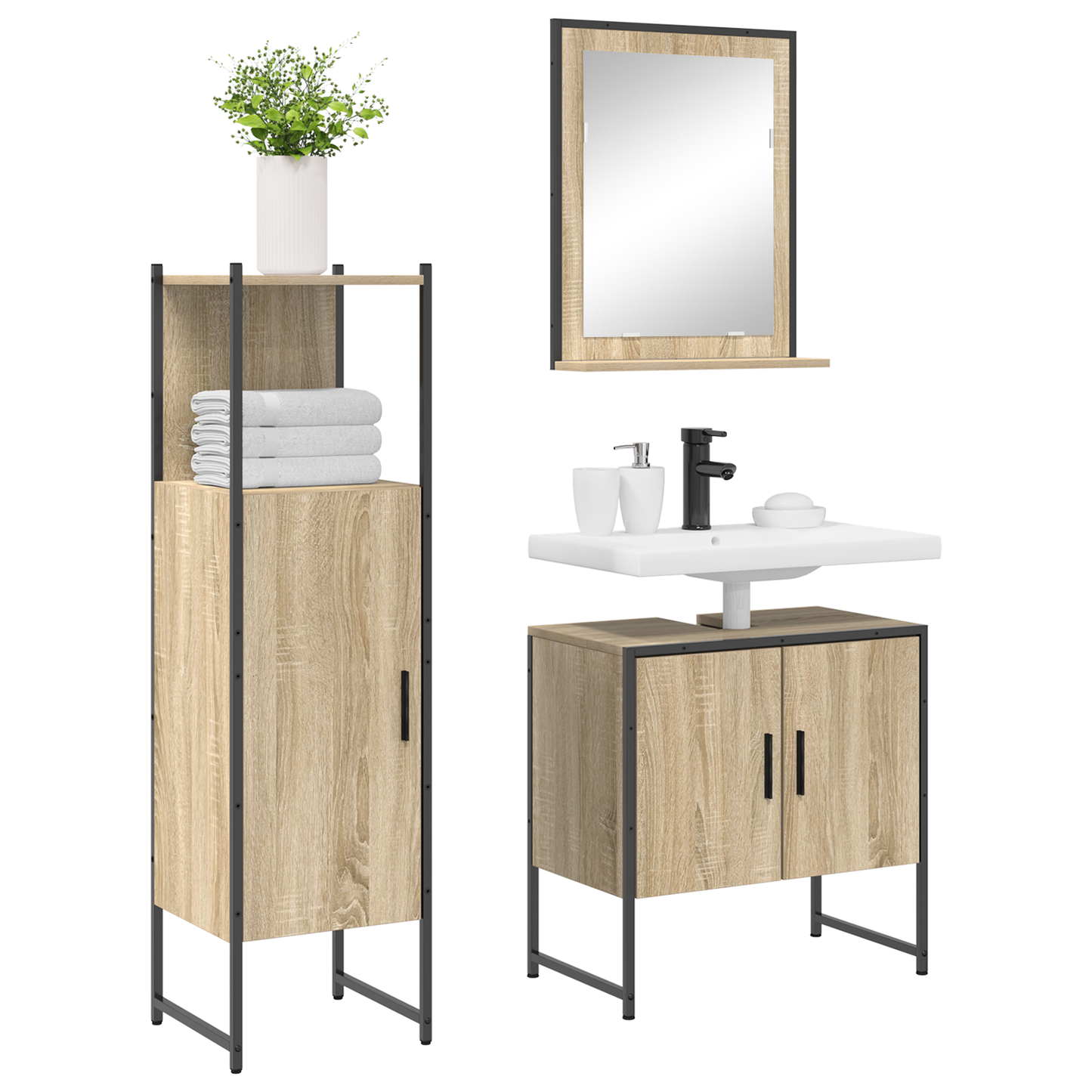 3 Piece Bathroom Furniture Set Sonoma Oak Engineered Wood