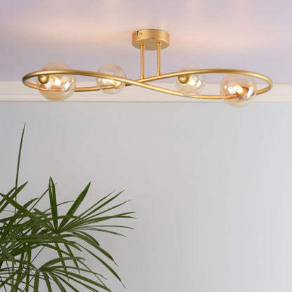Lena 4 Light Satin Brass Semi Flush Ceiling Light