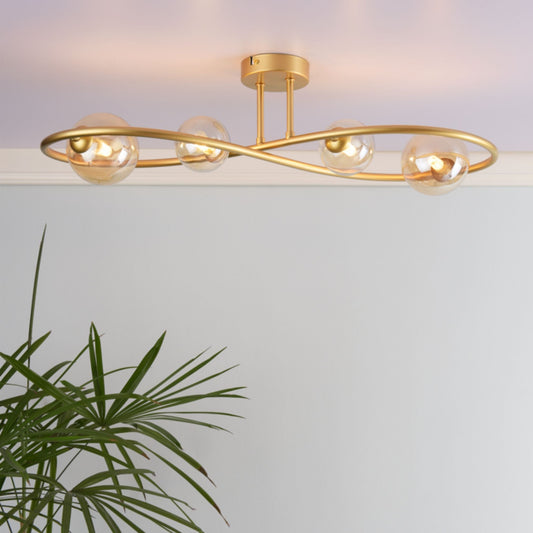 Lena 4 Light Satin Brass Semi Flush Ceiling Light