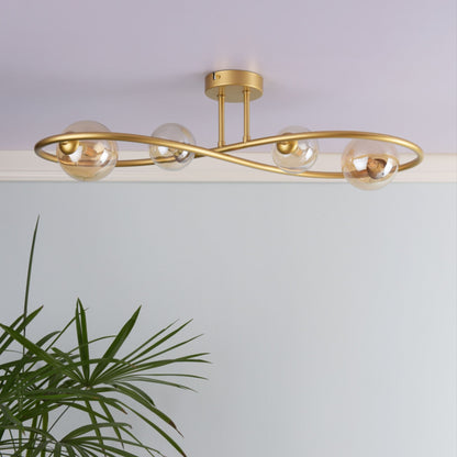 Lena 4 Light Satin Brass Semi Flush Ceiling Light