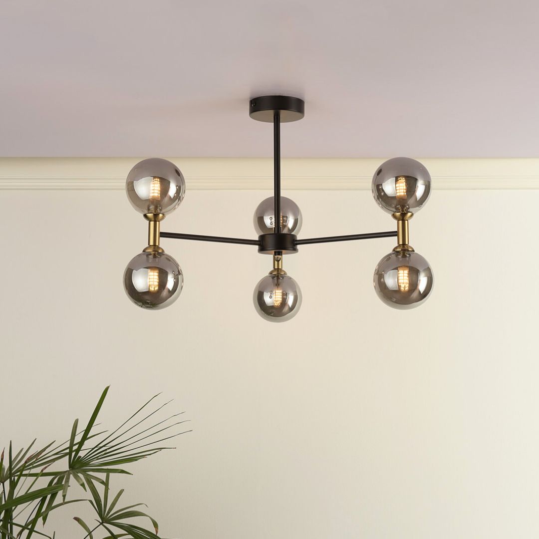 Loxley 6 Light Black & Gold Semi Flush Ceiling Light