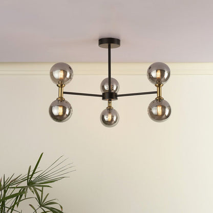 Loxley 6 Light Black & Gold Semi Flush Ceiling Light